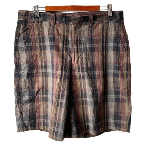 Patagonia Thrift Shorts Grey Plaid Puckerware Poly/Organic Cotton Blend-Men's 34 - Picture 1 of 6